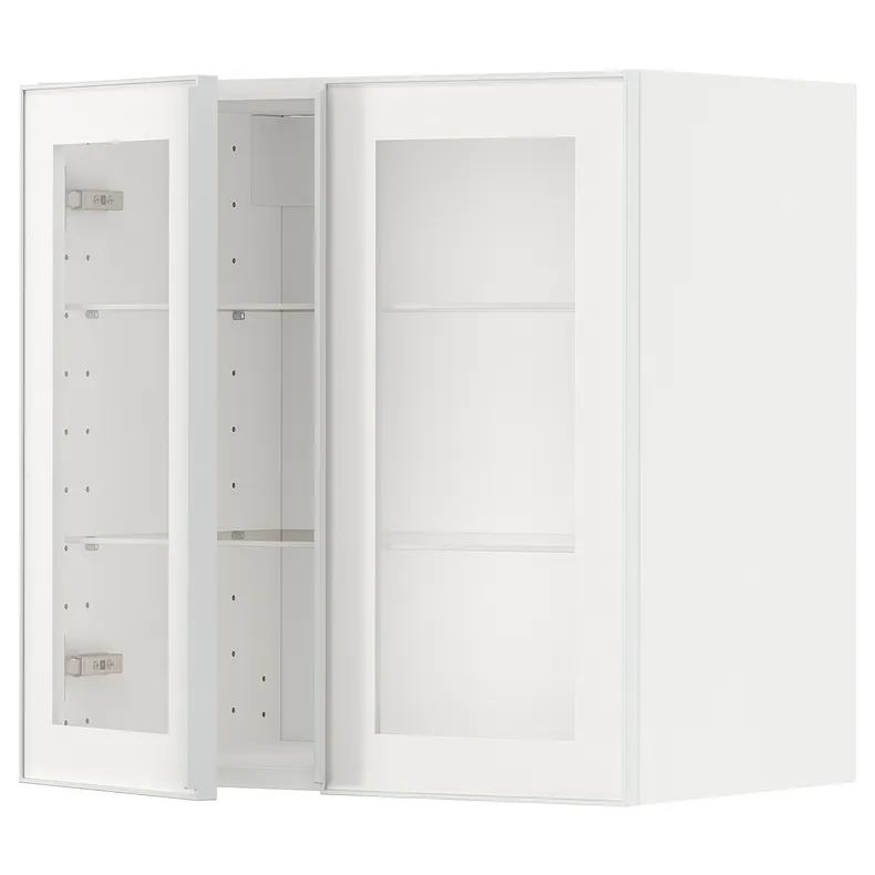 IKEA METOD МЕТОД, настінна шафа, полиці / 2 склх дверц, білий / ХЕЙСТА біле прозоре скло, 60x60 см 494.905.54 фото №1