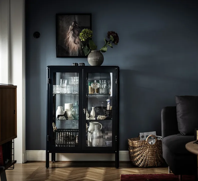 IKEA FABRIKÖR ФАБРІКЕР, шафа зі скляними дверцятами, чорно-синій, 81x113 см 003.631.71 фото №4
