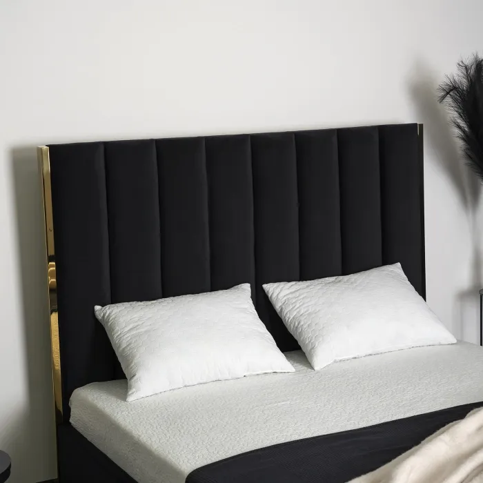 Кровать двуспальная бархатная MEBEL ELITE EMILIO Velvet, 160x200 см, Черный фото №8