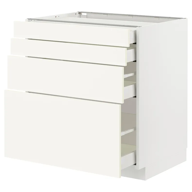 IKEA METOD МЕТОД / MAXIMERA МАКСИМЕРА, напольный шкаф 4 фасада / 4 ящика, белый / Вальстена белый, 80x60 см 695.072.14 фото №1