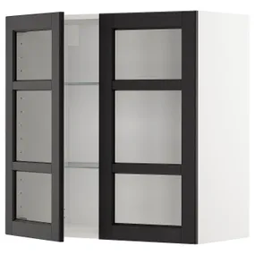 IKEA METOD МЕТОД, настінна шафа, полиці / 2 склх дверц, білий / ЛЕРХЮТТАН чорна морилка, 80x80 см 294.561.36 фото