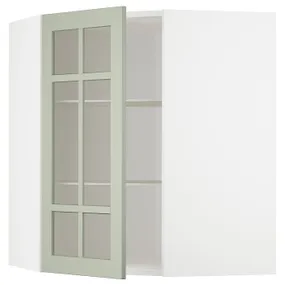 IKEA METOD МЕТОД, кутова настін шафа, полиці / скл двер, білий / Стенсунд світло-зелений, 68x80 см 594.871.03 фото