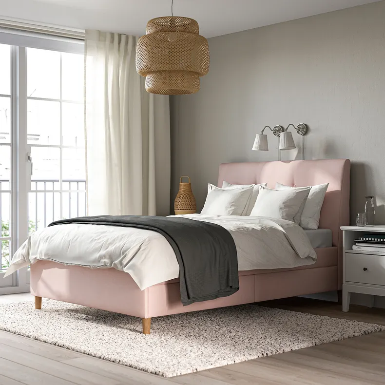 IKEA IDANÄS ИДАНЭС, кровать с отделением для хранения, Окрашенный в бледно-розовый цвет, 140x200 см 804.471.67 фото №2