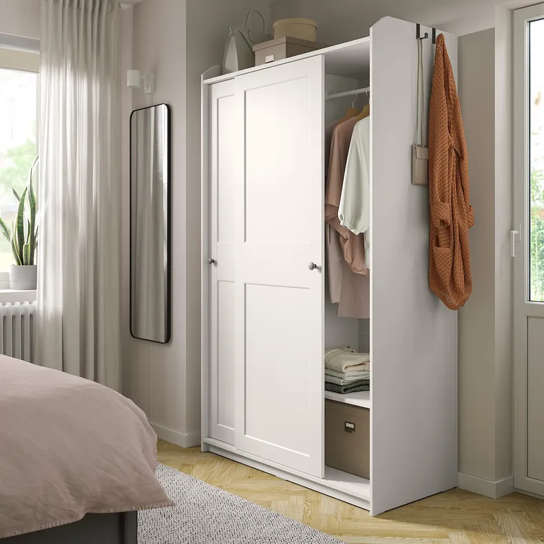 IKEA HAUGA ХАУГА, гардероб с раздвижными дверями, белый, 118x55x199 см 604.569.16 фото №2