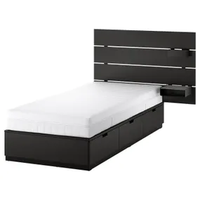 IKEA NORDLI НОРДЛІ, каркас ліжка з відд д/збер і матрац, з підголівником антрацит/екрехамн середньої жорсткості, 90x200 см 495.417.56 фото