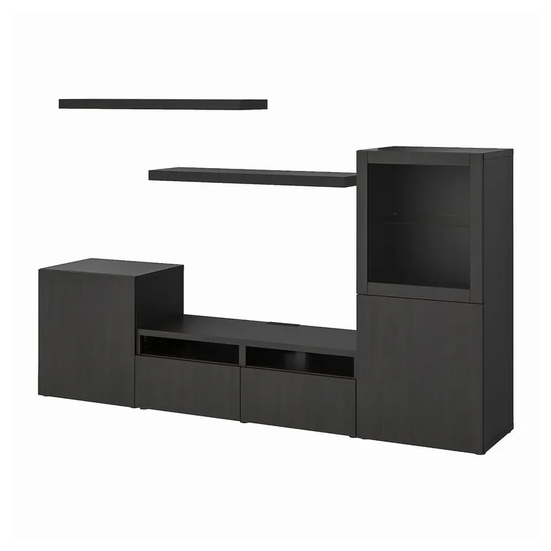 IKEA BESTÅ БЕСТО / LACK ЛАКК, шкаф для ТВ, комбинация, черно-коричневый, 240x42x129 см 893.987.42 фото №1