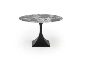 Круглий обідній стіл HALMAR MANUEL 120х120 см, стільниця - чорний мармур, ніжка - чорна фото