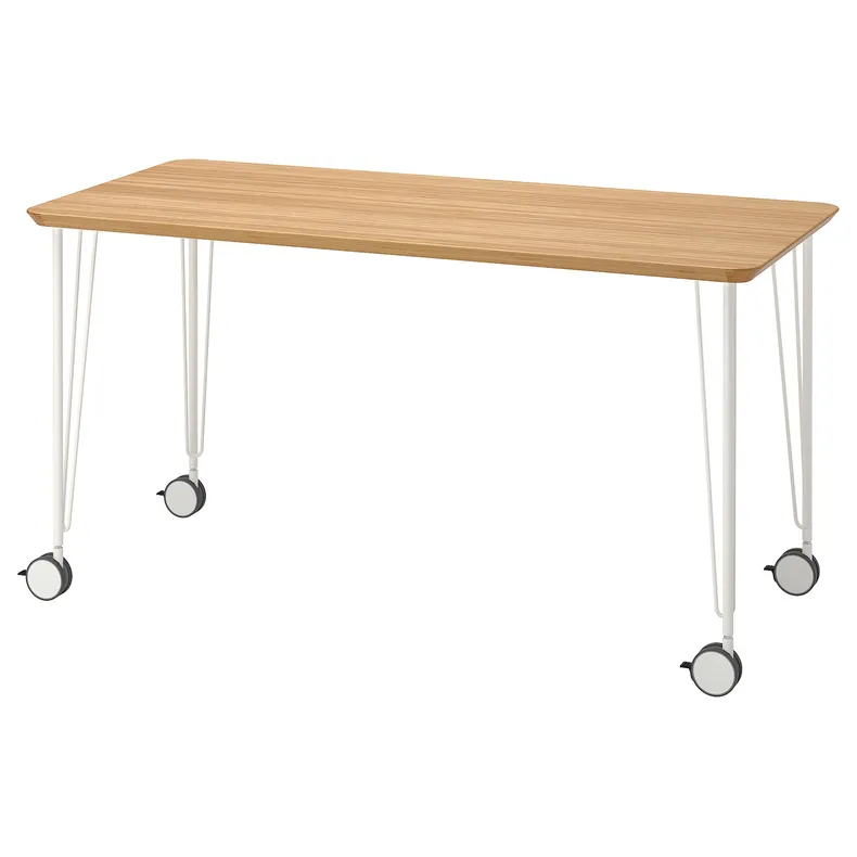 IKEA ANFALLARE АНФАЛЛАРЕ / KRILLE КРИЛЛЕ, письменный стол, бамбук / белый, 140x65 см 894.177.07 фото №1
