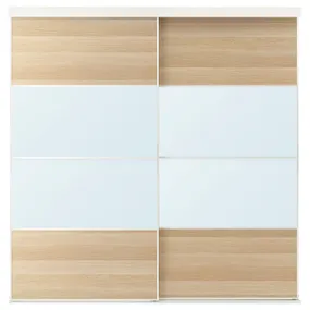 IKEA SKYTTA СКЮТТА / MEHAMN / AULI МЕХАМН / АУЛІ, комбінація розсувних дверцят, біле / дубове тоноване біле дзеркало, 202x205 см 395.759.21 фото