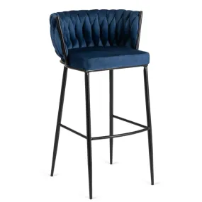 Барный стул бархатный MEBEL ELITE FLORES Velvet, темно-синий/черный фото