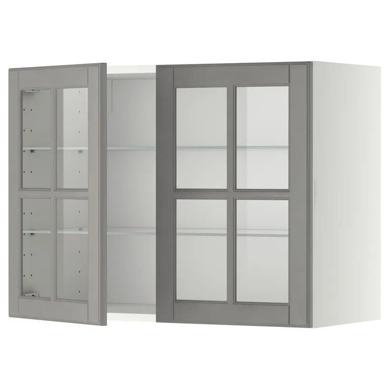 IKEA METOD МЕТОД, навесной шкаф / полки / 2стеклян двери, белый / бодбинский серый, 80x60 см 893.949.56 фото №1