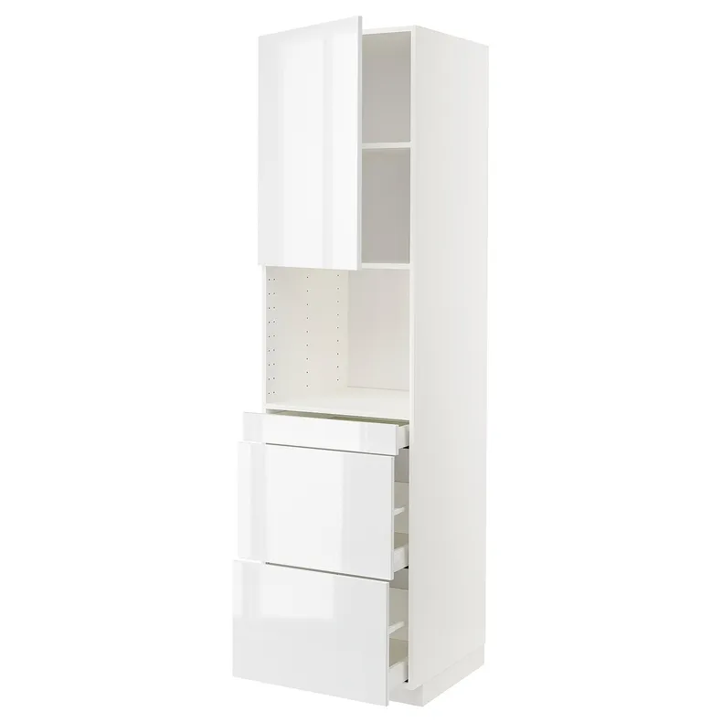 IKEA METOD МЕТОД / MAXIMERA МАКСИМЕРА, высокий шкаф д / СВЧ / дверца / 3ящика, белый / Рингхульт белый, 60x60x220 см 894.698.00 фото №1
