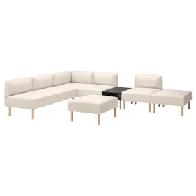 IKEA LILLEHEM ЛІЛЛЕХЕМ, 6-м модульний диван з журн столиком, ВІССЛЕ/бежевий деревина 195.710.47 фото