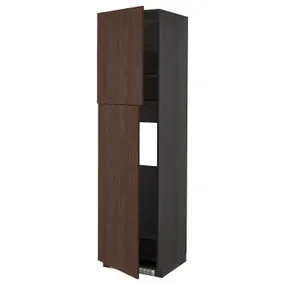 IKEA METOD МЕТОД, высокий шкаф д / холодильника / 2дверцы, черный / синарп коричневый, 60x60x220 см 594.699.86 фото