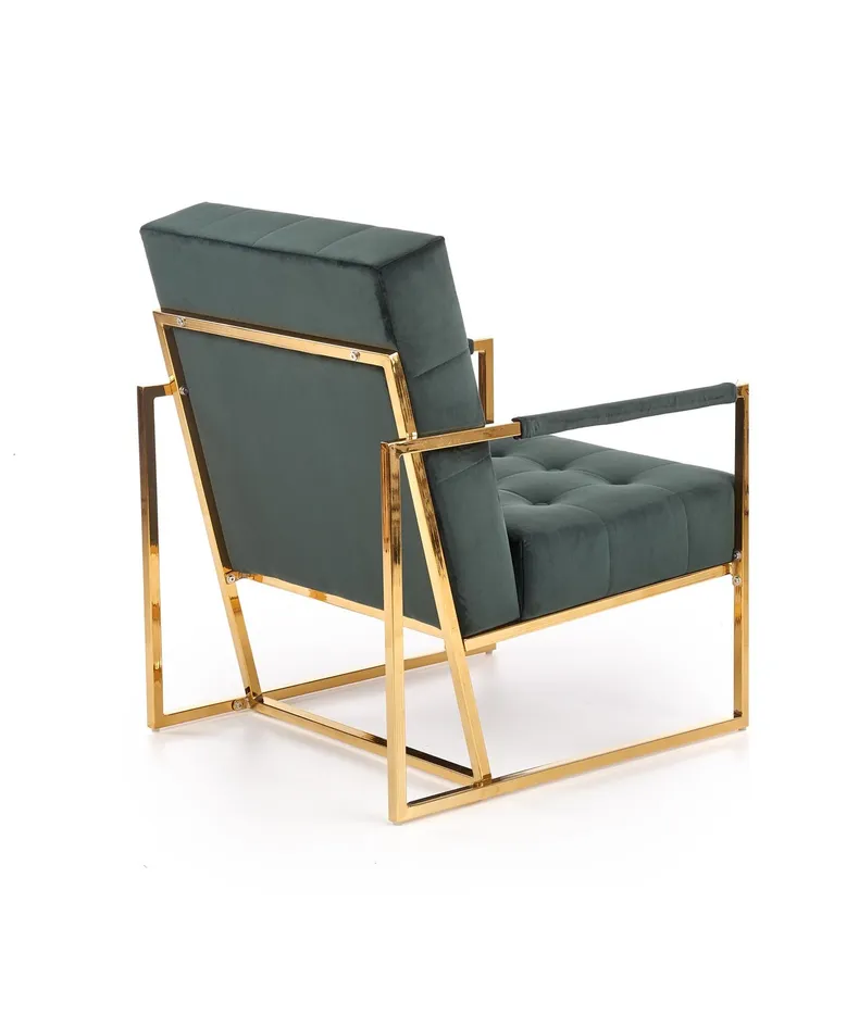 Мягкое кресло HALMAR PRIUS, бархатная обивка - темно-зеленый, каркас - золотой фото №6