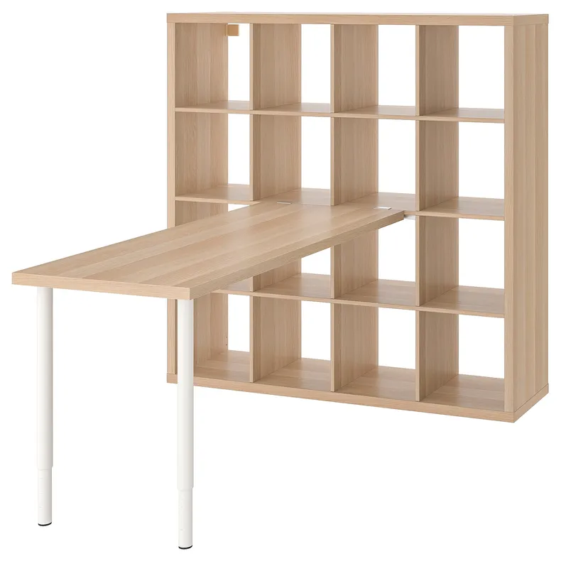 IKEA KALLAX КАЛЛАКС / LAGKAPTEN ЛАГКАПТЕН, стол, комбинация, белый / дуб, окрашенный в белый цвет, 147x179x147 см 994.816.70 фото №1