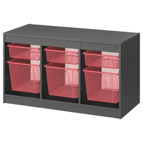 IKEA TROFAST ТРУФАСТ, комбінація для зберіган +контейнери, сірий / світло-червоний, 99x44x56 см 195.151.03 фото