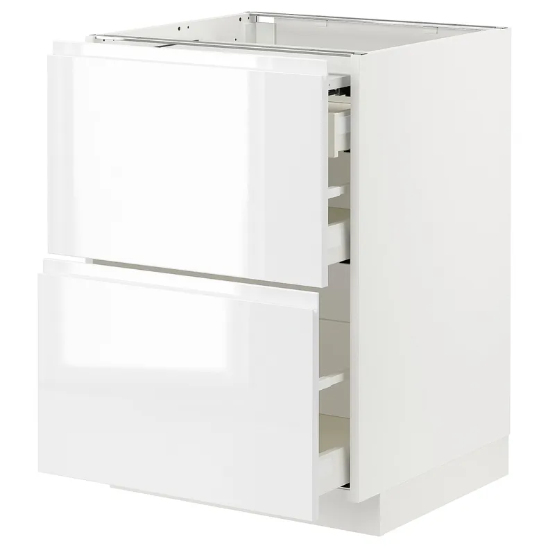 IKEA METOD МЕТОД / MAXIMERA МАКСИМЕРА, напольный шкаф с выдвиж панелью / 3ящ, белый / Воксторп глянцевый / белый, 60x60 см 294.333.62 фото №1