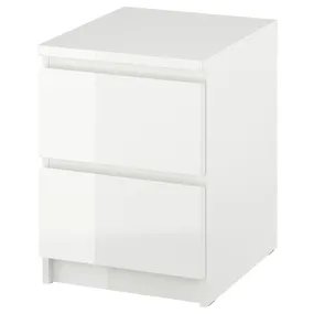 IKEA MALM МАЛЬМ, комод с 2 ящиками, белый глянец, 40x55 см 503.365.52 фото