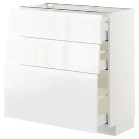 IKEA METOD МЕТОД / MAXIMERA МАКСИМЕРА, напольный шкаф с 3 ящиками, белый / Воксторп глянцевый / белый, 80x37 см 392.550.62 фото