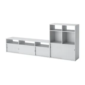 IKEA SPIKSMED СПІКСМЕД, комбінація шаф для телевізора, світло-сірий, 233x32x96 см 995.352.96 фото