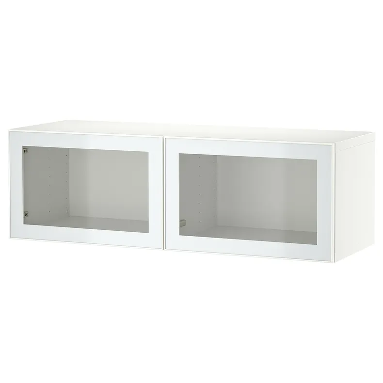 IKEA BESTÅ БЕСТО, настінна комбінація шаф, білий ГЛАССВІК / білий / світло-зелений прозоре скло, 120x42x38 см 494.892.30 фото №1