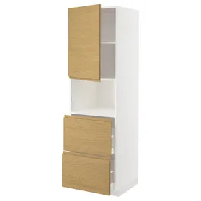IKEA METOD МЕТОД / MAXIMERA МАКСІМЕРА, висока шафа для мікрох печі, 2 шухл, білий / Voxtorp імітація. дуб, 60x60x200 см 295.386.94 фото