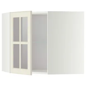 IKEA METOD МЕТОД, кутова настін шафа, полиці / скл двер, білий / БУДБІН кремово-білий, 68x60 см 493.955.09 фото