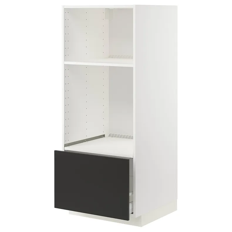 IKEA METOD МЕТОД / MAXIMERA МАКСИМЕРА, высокий шкаф д / духовки / СВЧ с ящиком, белый / Никебо матовый антрацит, 60x60x140 см 494.979.42 фото №1