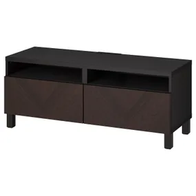 IKEA BESTÅ БЕСТО, тумба под ТВ, с ящиками, на ножках, черный / коричневый Hedeviken / Stubbarp / темно-коричневый окрашенный шпон дуба, 120x42x48 см 394.358.55 фото