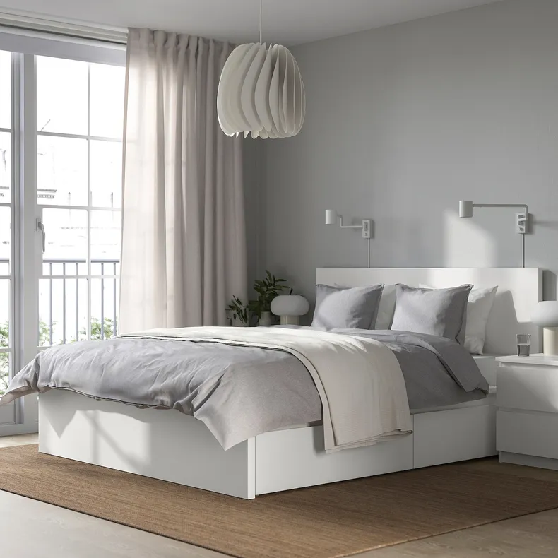 IKEA MALM МАЛЬМ, каркас кровати+2 кроватных ящика, белый / Леирсунд, 160x200 см 391.761.59 фото №4