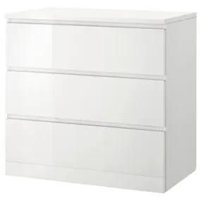 IKEA MALM МАЛЬМ, комод із 3 шухлядами, білий глянець, 80x78 см 704.240.53 фото
