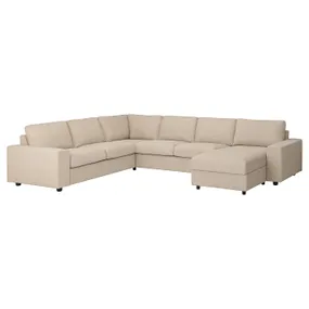 IKEA VIMLE ВИМЛЕ, угловой 5-местный диван с козеткой, с широкими подлокотниками/Хилларед бежевый 094.367.19 фото