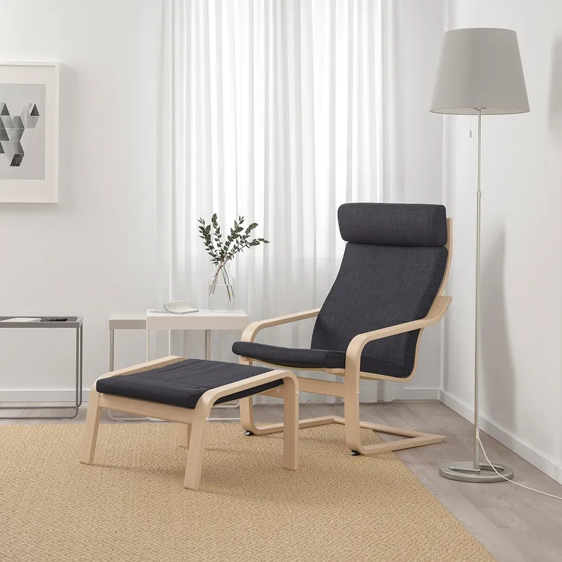 IKEA POÄNG ПОЕНГ, крісло та підставка для ніг, білений дубовий шпон / ХІЛЛАРЕД антрацит 694.842.55 фото №2