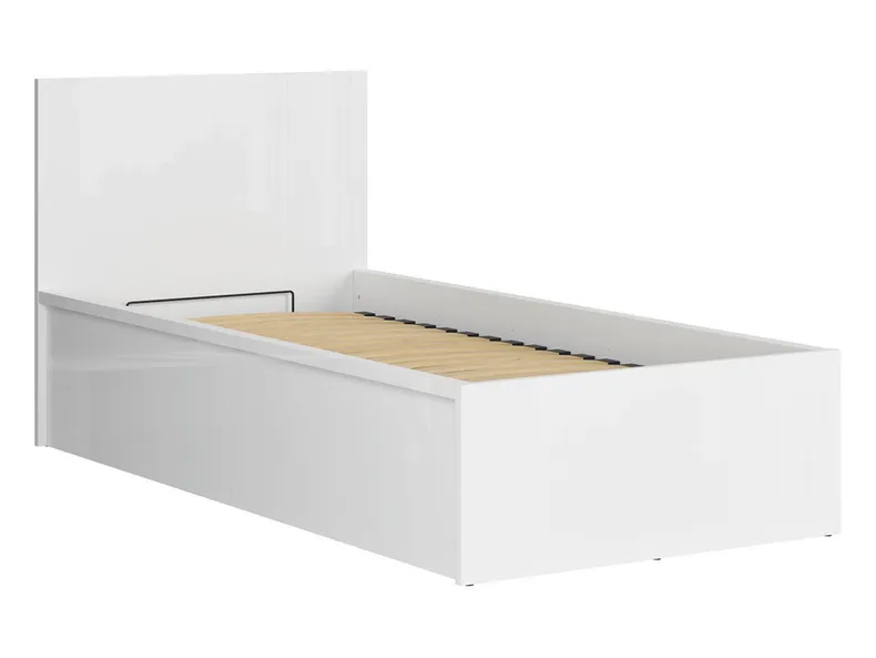 BRW Кровать Tetrix 90x200 с каркасом и ящиком для хранения белый глянцевый, белый глянец LOZ/90/B-BIP фото №1