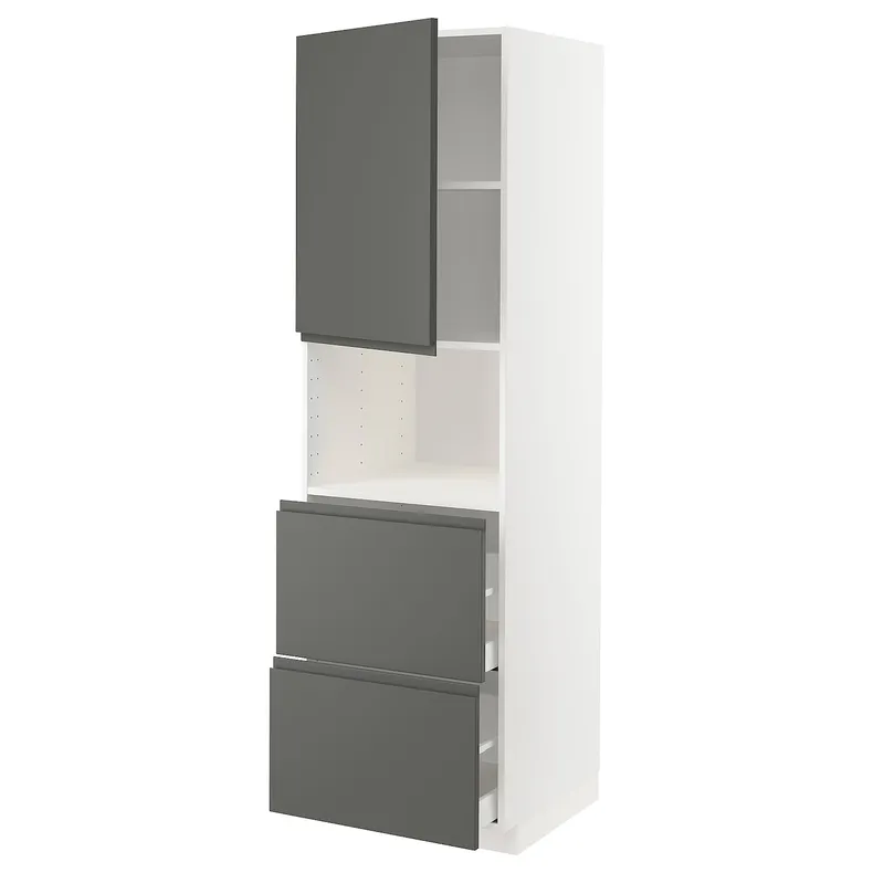 IKEA METOD МЕТОД / MAXIMERA МАКСІМЕРА, висока шафа для мікрох печі, 2 шухл, білий / Voxtorp темно-сірий, 60x60x200 см 194.552.98 фото №1