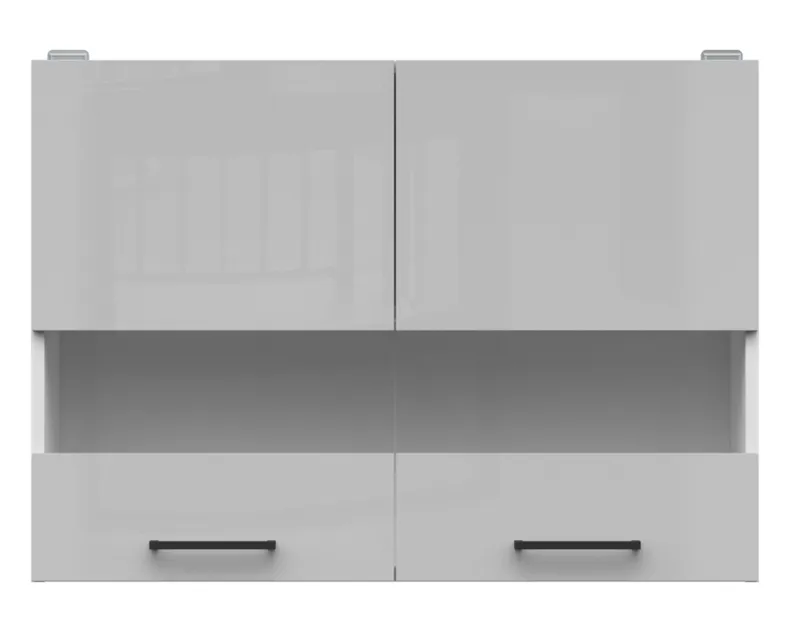 BRW Двухдверный верхний кухонный шкаф Junona Line 80 см с витриной светло-серый глянец, белый/светло-серый глянец G2W/80/57-BI/JSZP фото №1