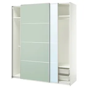 IKEA PAX ПАКС / MEHAMN / AULI МЕХАМН / АУЛІ, гардероб із розсувними дверцятами, біле дзеркало 2шт / салатовий колір, 200x66x236 см 095.517.33 фото