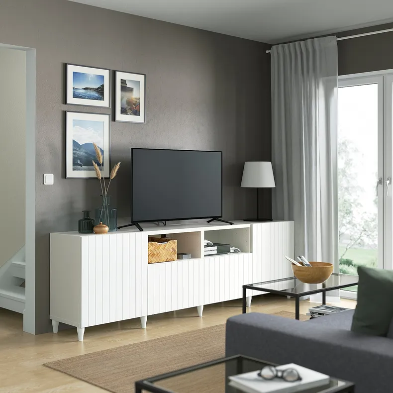 IKEA BESTÅ БЕСТО, тумба для телевізора з дверц й шухл, білий/Суттервікен/Каббарп білий, 240x42x74 см 093.847.63 фото №3
