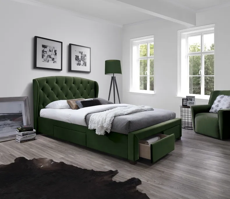 Двоспальне ліжко з ящиками HALMAR SABRINA 160x200 см темно-зелене фото №2