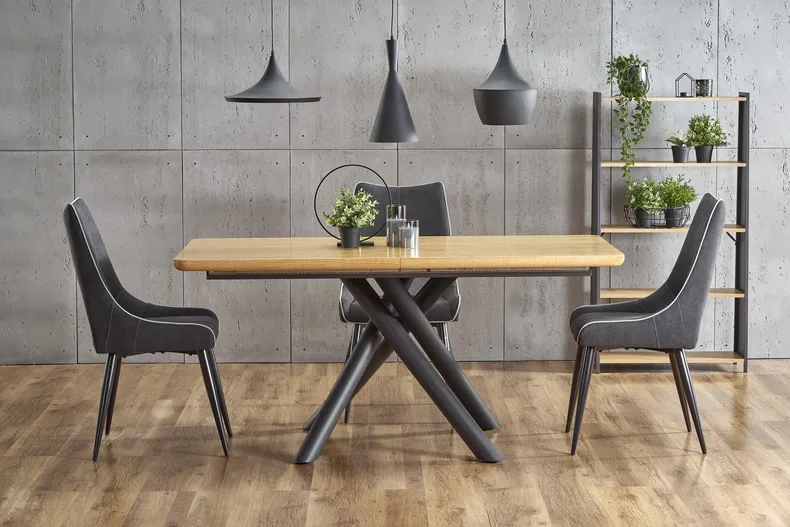 Кухонний стіл розкладний HALMAR DERRICK 160-200x90 см натуральний дуб/чорний фото №1