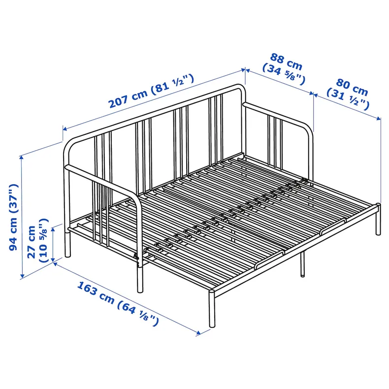 IKEA FYRESDAL ФИРЕСДАЛЬ, кушетка с 2 матрасами, черный/Еготнес твердый, 80x200 см 994.280.98 фото №9