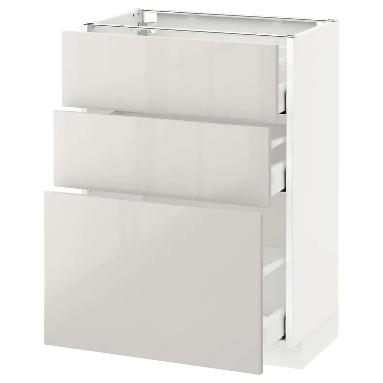 IKEA METOD МЕТОД / MAXIMERA МАКСІМЕРА, підлогова шафа з 3 шухлядами, білий / Ringhult світло-сірий, 60x37 см 391.425.98 фото №1