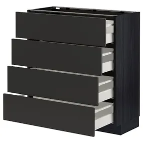IKEA METOD МЕТОД / MAXIMERA МАКСИМЕРА, напольный шкаф 4 фасада / 4 ящика, черный / никебо матовый антрацит, 80x37 см 794.973.80 фото