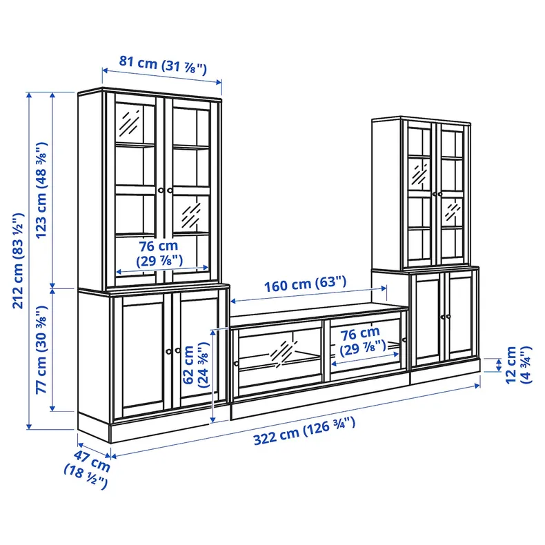 IKEA HAVSTA ХАВСТА, шкаф для ТВ, комбин / стеклян дверцы, серо-бежевый, 322x47x212 см 395.348.17 фото №4