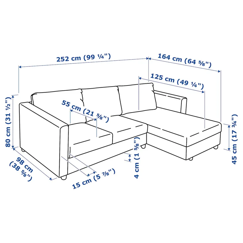 IKEA VIMLE ВІМЛЕ, 3-місний диван, з шезлонгом/Гранн/Бомстад чорний 893.066.86 фото №8