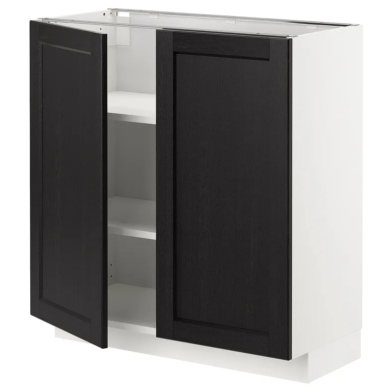IKEA METOD МЕТОД, напольный шкаф с полками / 2дверцами, белый / Лерхиттан с черными пятнами, 80x37 см 594.552.58 фото №1