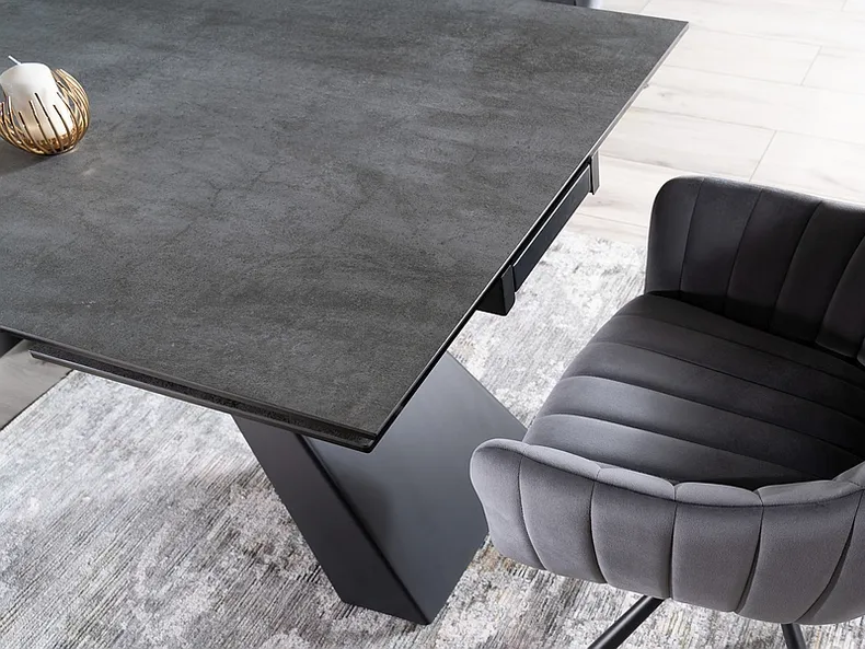 Стол обеденный раскладной SIGNAL SALVADORE, серый мрамор / черный матовый, 90x180 фото №10