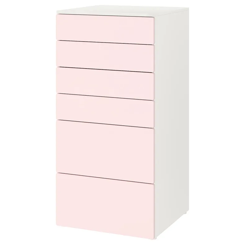 IKEA SMÅSTAD СМОСТАД / PLATSA ПЛАТСА, комод із 6 шухлядами, білий/блідо-рожевий, 60x57x123 см 593.876.79 фото №1