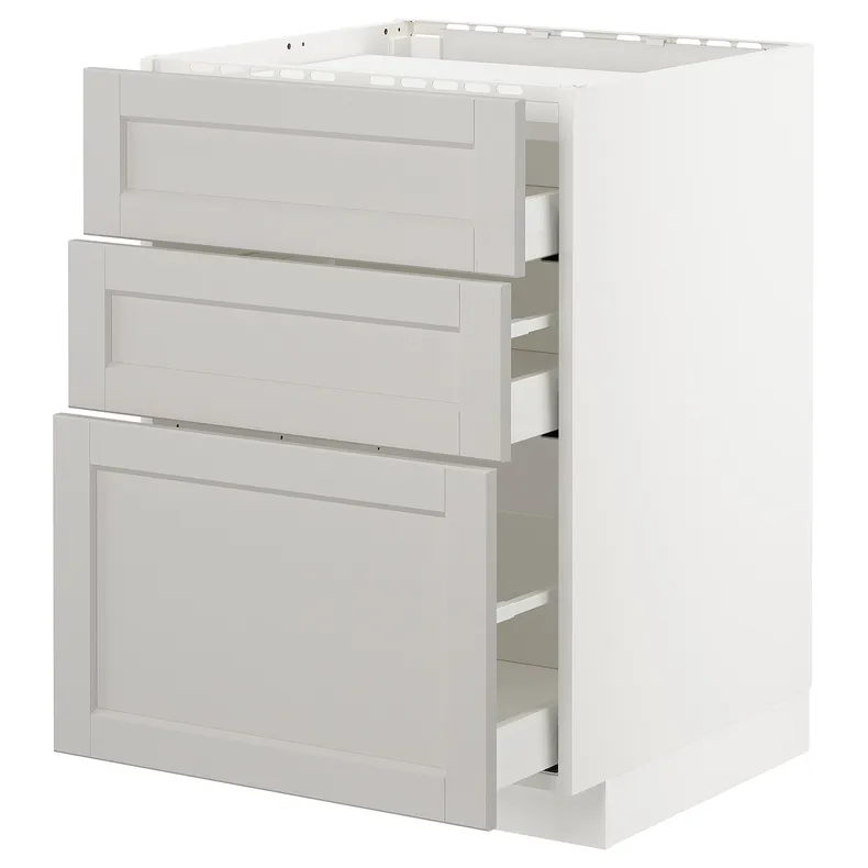 IKEA METOD МЕТОД / MAXIMERA МАКСИМЕРА, напольн шкаф / 3фронт пнл / 3ящика, белый / светло-серый, 60x60 см 392.742.11 фото №1